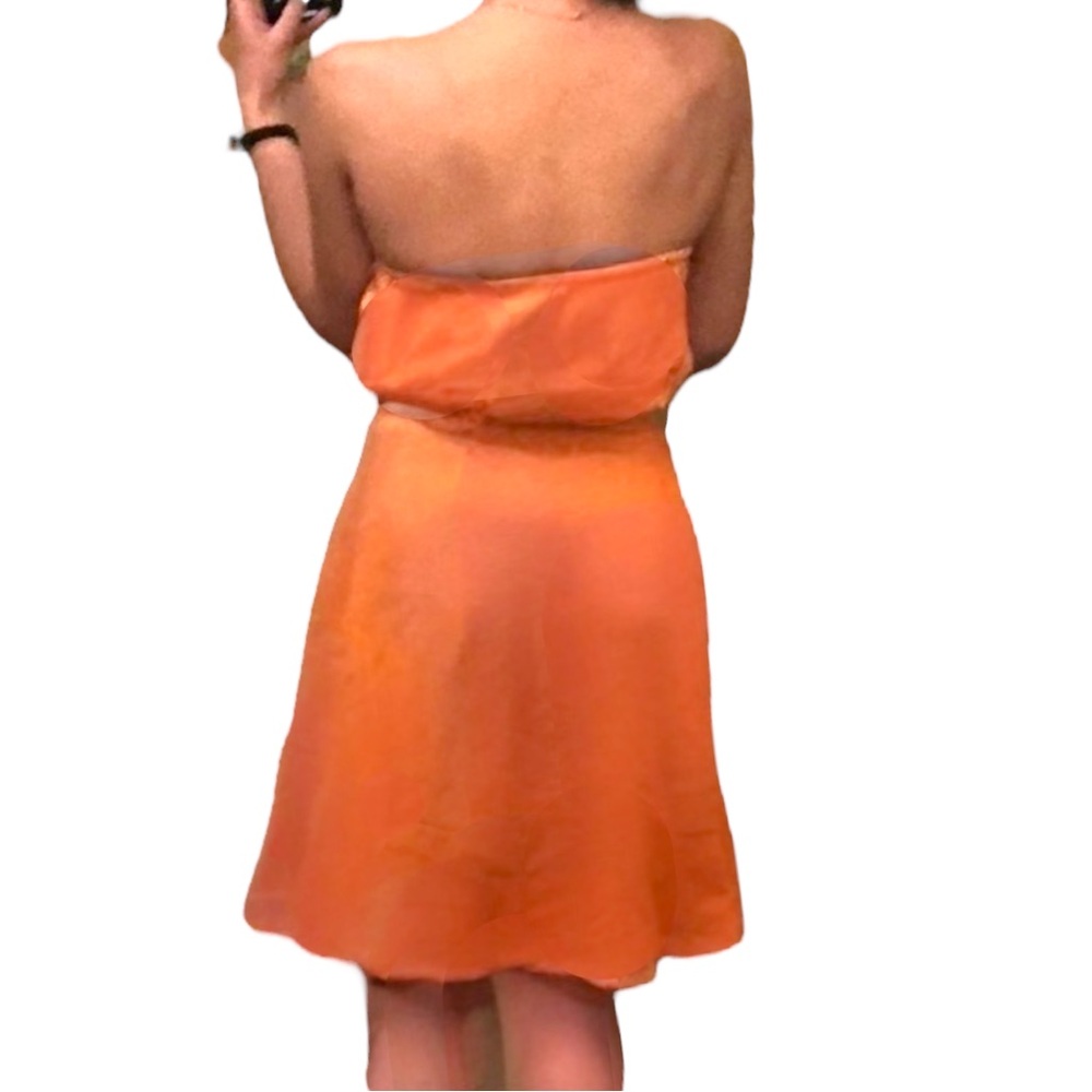 VTG SHAREEN AGAIN Reworked Vintage Silk Fabric Peach Strapless Tube Midi Dress - Picture 16 of 16